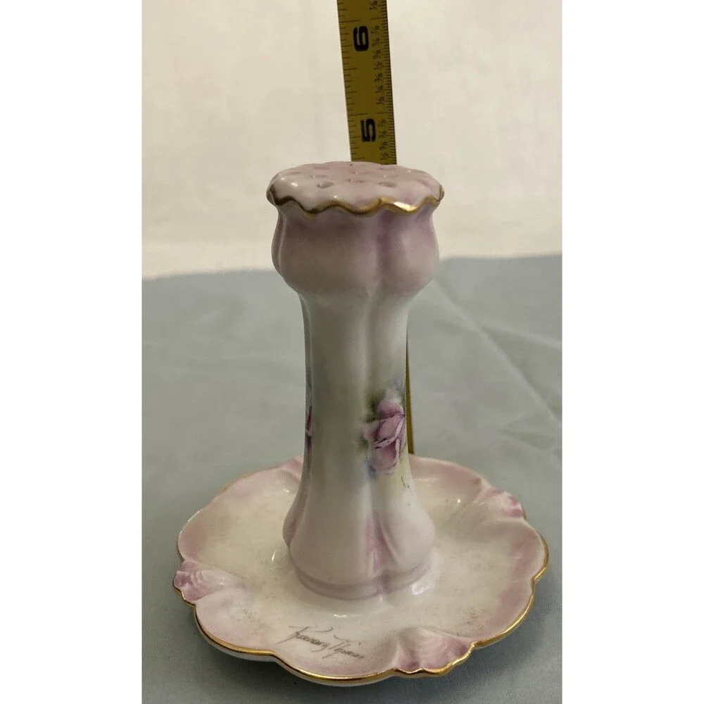 Vintage Victorian Style Hand-Painted Pink Rose Hat Pin Holder Signed